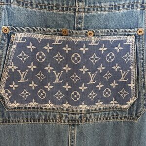 GAP Blue Denim Overalls with Louis Vuitton fabric sewn on for detailing